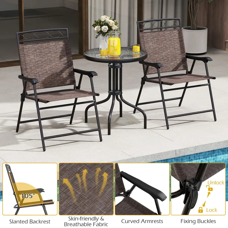 3-Piece Outdoor Bistro Set – Includes Table, Two Chairs & Umbrella Hole (1.57") for Compact Patios