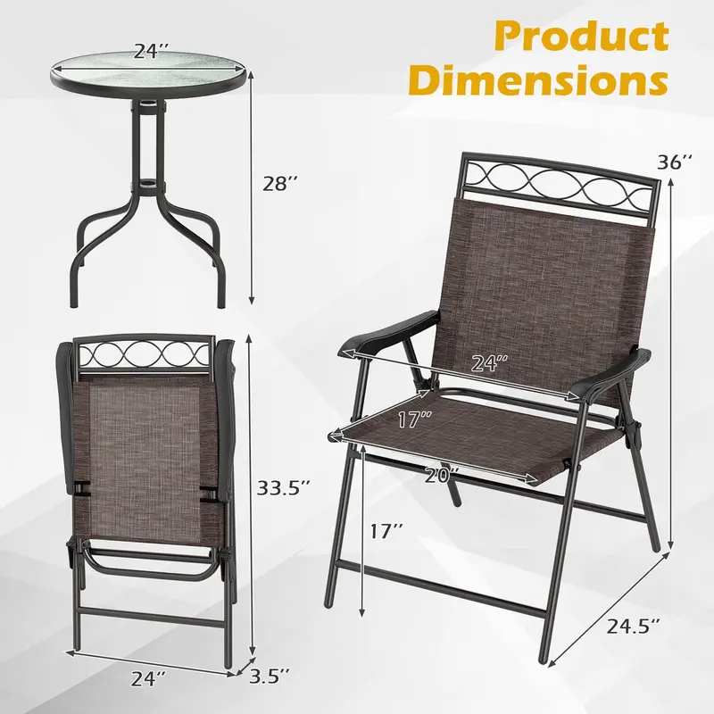 3-Piece Outdoor Bistro Set – Includes Table, Two Chairs & Umbrella Hole (1.57") for Compact Patios