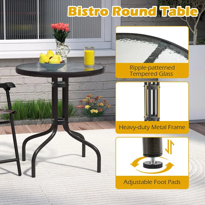 3-Piece Outdoor Bistro Set – Tempered Glass Table + Two Matching Chairs 2