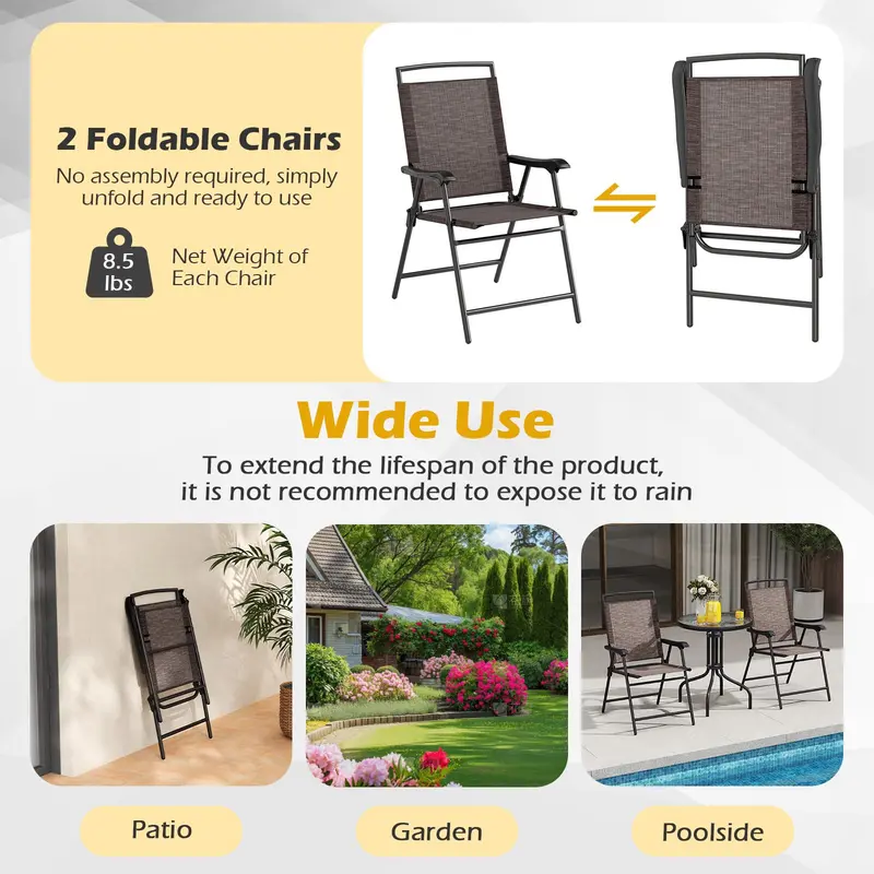 3-Piece Outdoor Bistro Set – Tempered Glass Table + Two Matching Chairs