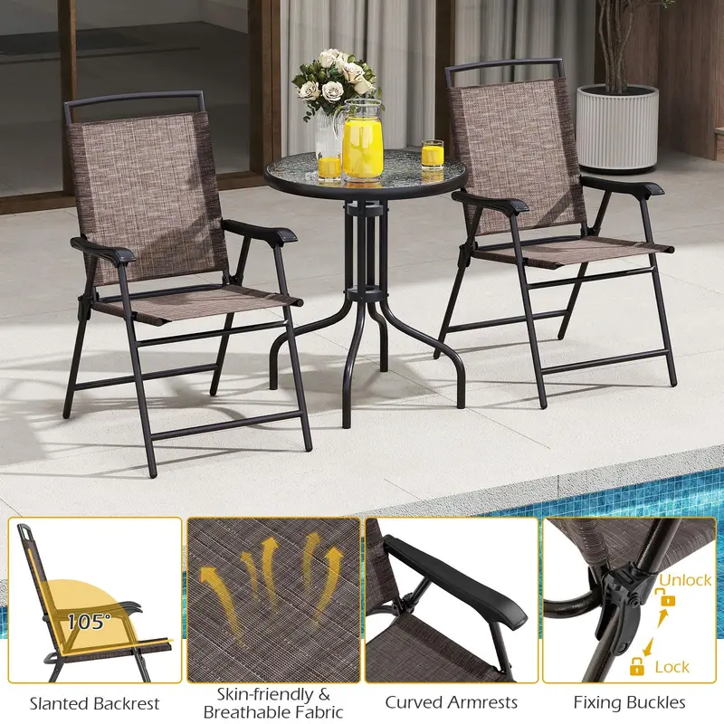3-Piece Outdoor Bistro Set – Tempered Glass Table + Two Matching Chairs