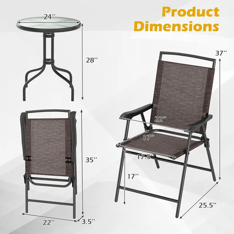 3-Piece Outdoor Bistro Set – Tempered Glass Table + Two Matching Chairs