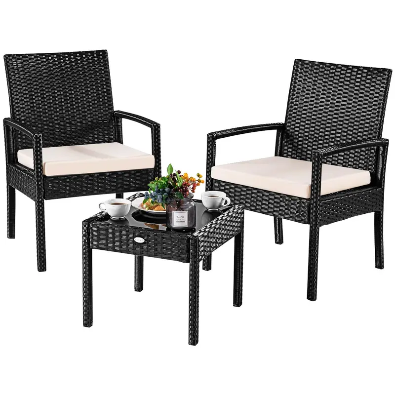 3-Piece Outdoor Rattan Patio Furniture Set – Wicker Conversation Set for Garden or Backyard