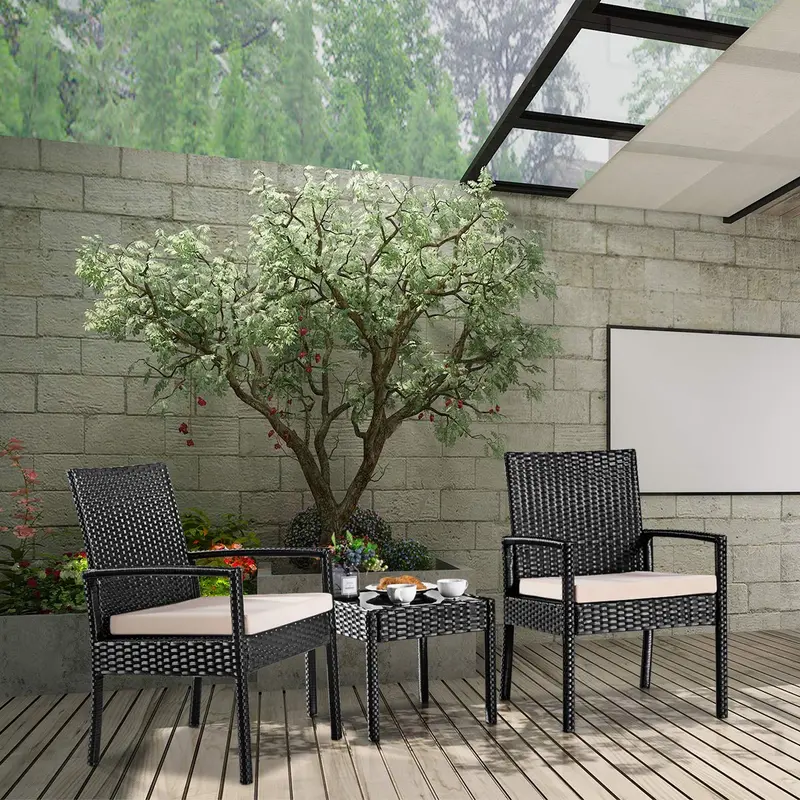 3-Piece Outdoor Rattan Patio Furniture Set – Wicker Conversation Set for Garden or Backyard
