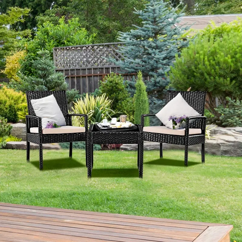 3-Piece Outdoor Rattan Patio Furniture Set – Wicker Conversation Set for Garden or Backyard