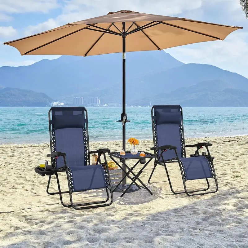 3-Piece Portable Zero Gravity Recliner Set with Side Tables & Foldable Chaise Lounges 2