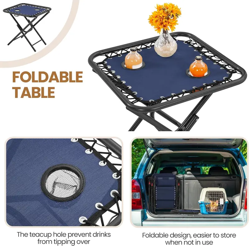 3-Piece Portable Zero Gravity Recliner Set with Side Tables & Foldable Chaise Lounges