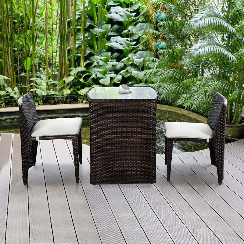 3-Piece Rattan Bistro Set – Compact Outdoor Dining Table and Chairs 2