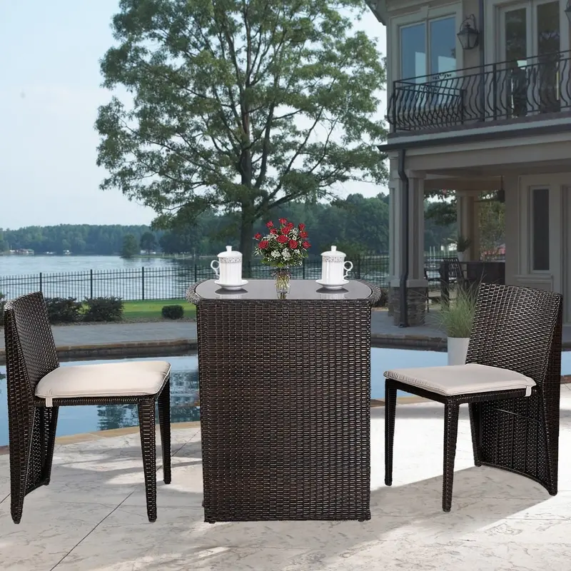 3-Piece Rattan Bistro Set – Compact Outdoor Dining Table and Chairs