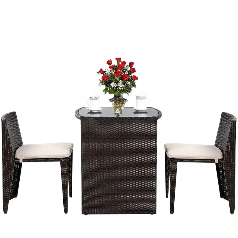 3-Piece Rattan Bistro Set – Compact Outdoor Dining Table and Chairs