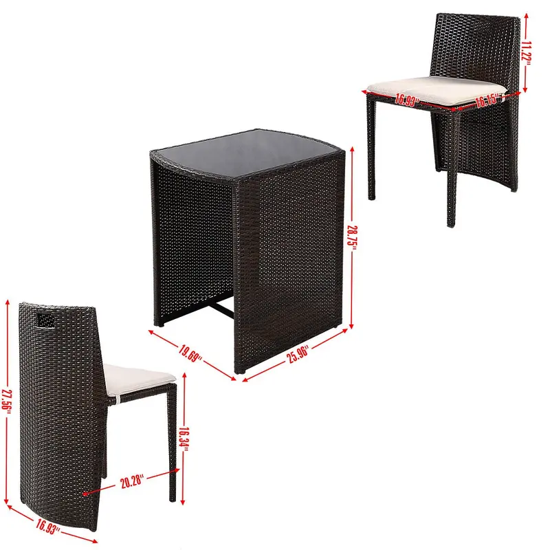 3-Piece Rattan Bistro Set – Compact Outdoor Dining Table and Chairs