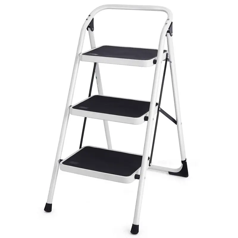 3-Step Folding Steel Stepladder – Heavy-Duty, 340-Lb Capacity, Space-Saving Design