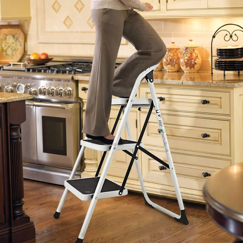3-Step Folding Steel Stepladder – Heavy-Duty, 340-Lb Capacity, Space-Saving Design 2