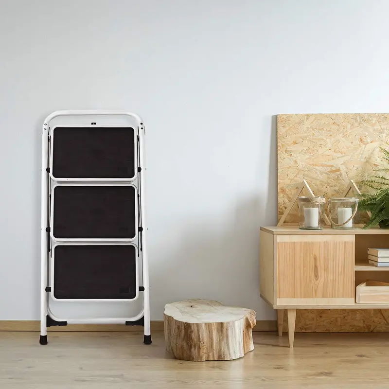 3-Step Folding Steel Stepladder – Heavy-Duty, 340-Lb Capacity, Space-Saving Design