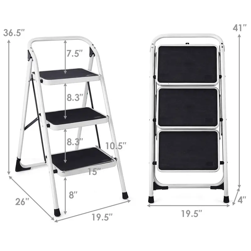 3-Step Folding Steel Stepladder – Heavy-Duty, 340-Lb Capacity, Space-Saving Design