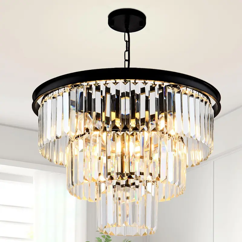 3-Tier K9 Crystal Chandelier – Sparkling Multi-Level Pendant with Premium Glass Accents