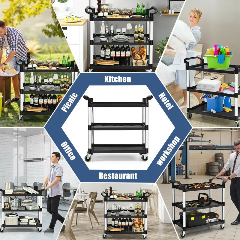 3-Tier Rolling Utility Cart – Mobile Storage Organizer with Locking Casters
