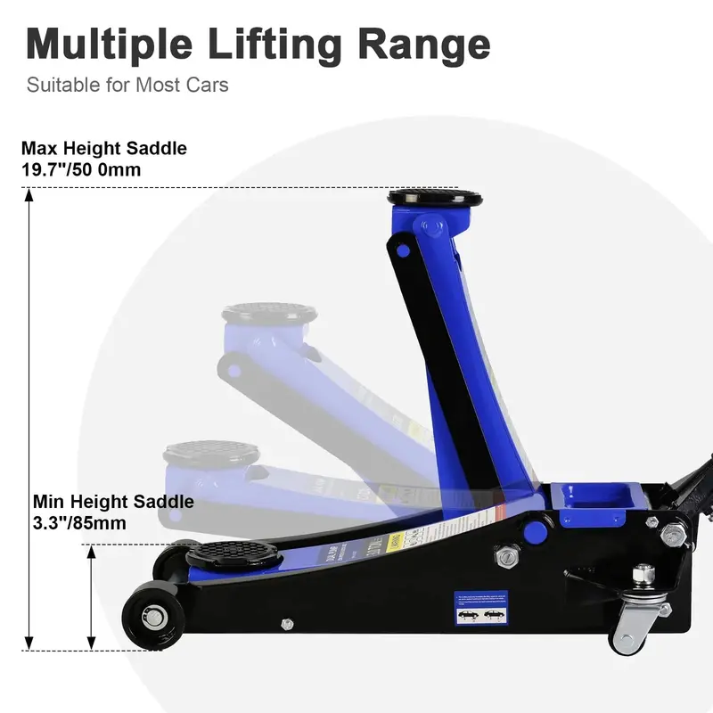 3-Ton Low-Profile Hydraulic Floor Jack – Dual-Piston Quick-Lift, 5.1"–20" Lift Range