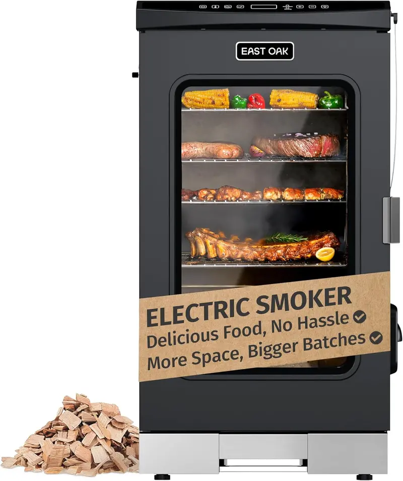 30-Inch Electric Smoker – Glass Viewing Door, Built-In Meat Thermometer & 4-Tier Rack System for Backyard BBQ & Outdoor Cooking