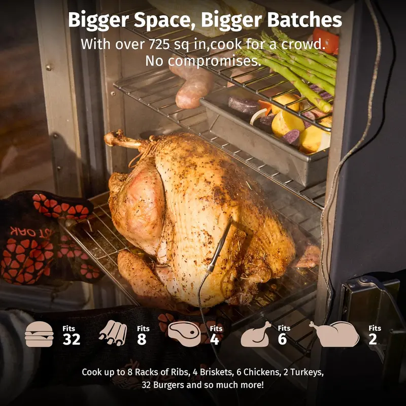 30-Inch Electric Smoker – Glass Viewing Door, Built-In Meat Thermometer & 4-Tier Rack System for Backyard BBQ & Outdoor Cooking