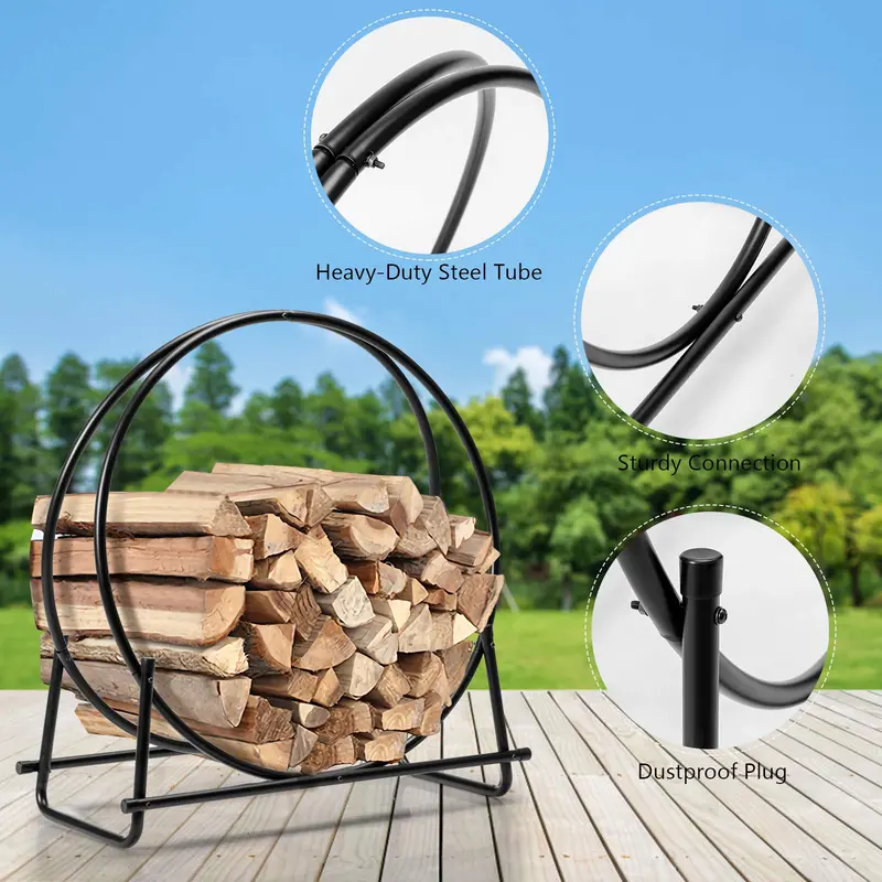 30-Inch Tubular Steel Firewood Holder – Stable Log Ring for Outdoor Use