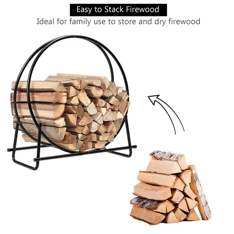 30-Inch Tubular Steel Firewood Holder – Stable Log Ring for Outdoor Use