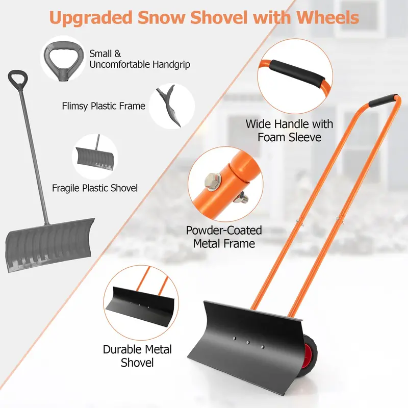 30-Inch Wheeled Snow Shovel – Ergonomic Push-and-Scrape Design