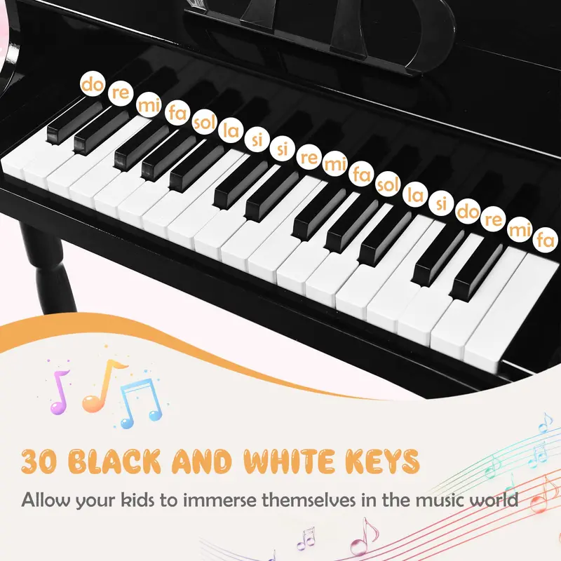 30-Key Wooden Classical Piano for Kids – Mini Grand-Style Learning Instrument with Matching Bench 2