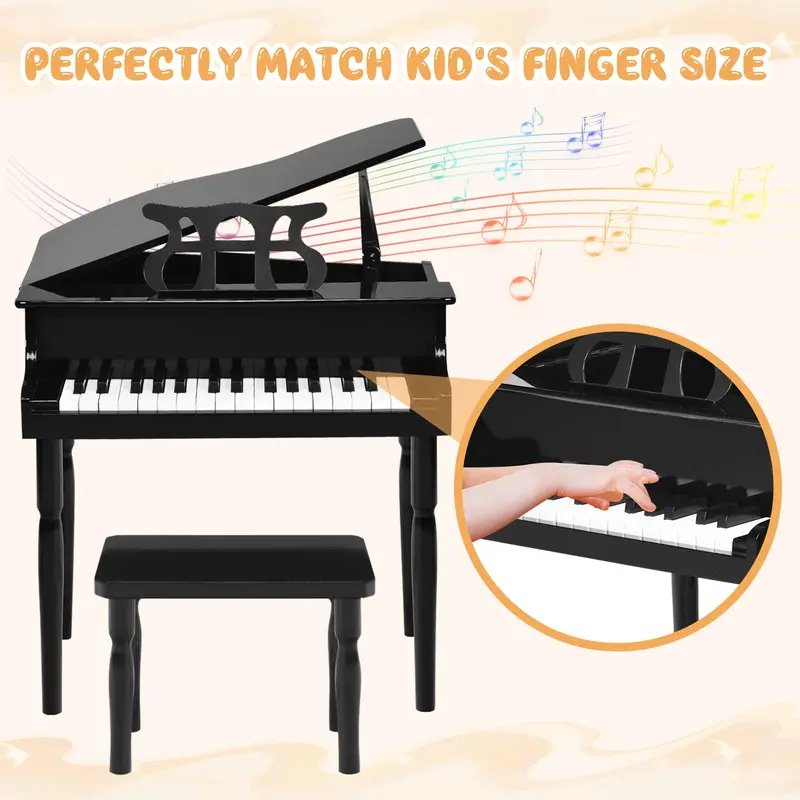 30-Key Wooden Classical Piano for Kids – Mini Grand-Style Learning Instrument with Matching Bench