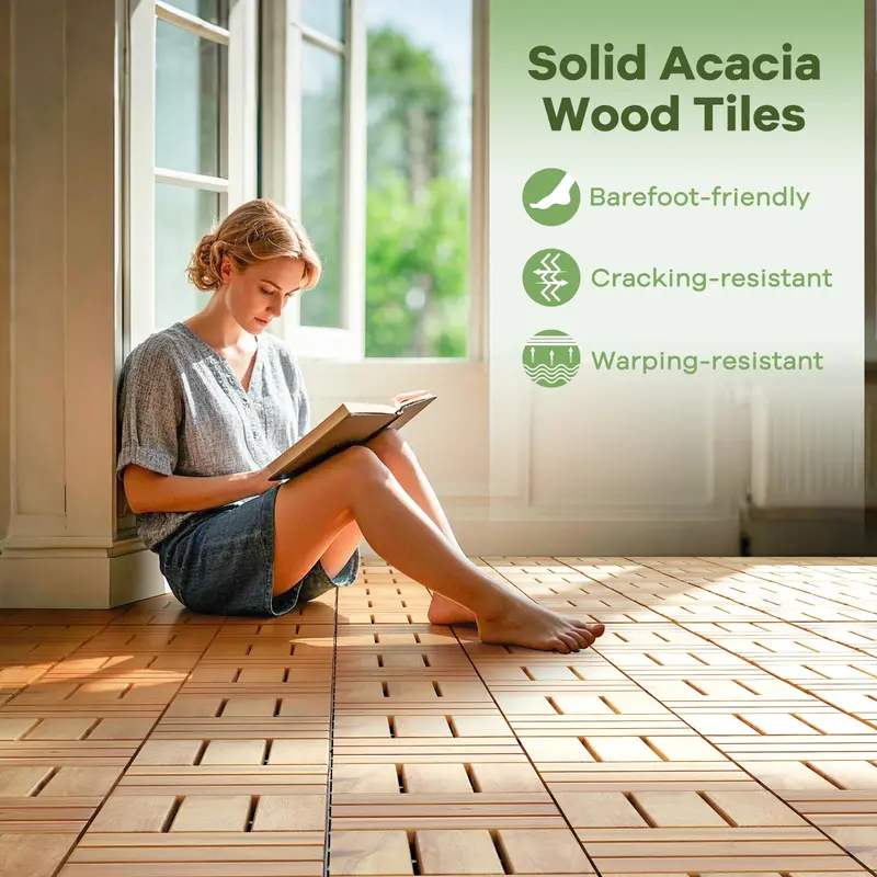 30-Piece Snap-Lock Outdoor Flooring Kit – 12-Inch by 12-Inch Interlocking Deck Tiles for Patios and Garages
