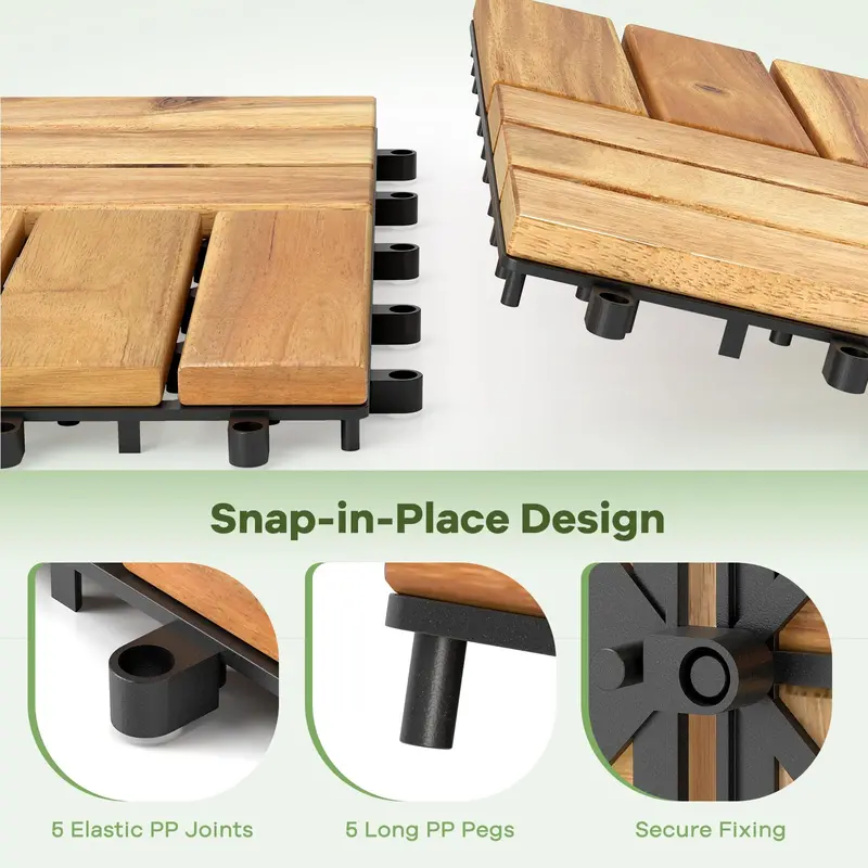 30-Piece Snap-Lock Outdoor Flooring Kit – 12-Inch by 12-Inch Interlocking Deck Tiles for Patios and Garages