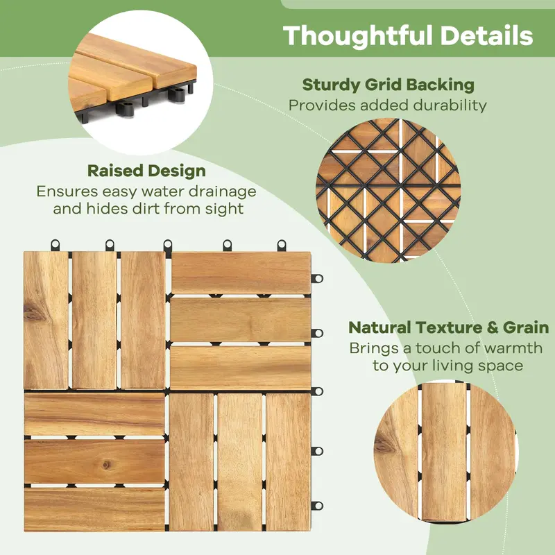 30-Piece Snap-Lock Outdoor Flooring Kit – 12-Inch by 12-Inch Interlocking Deck Tiles for Patios and Garages