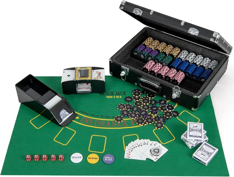 300-Piece 14g Clay Poker Chip Set with Storage Case + Automatic Card Shuffler