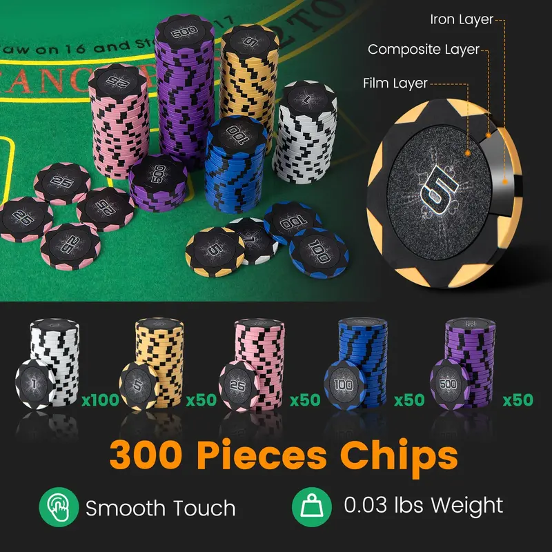 300-Piece 14g Clay Poker Chip Set with Storage Case + Automatic Card Shuffler