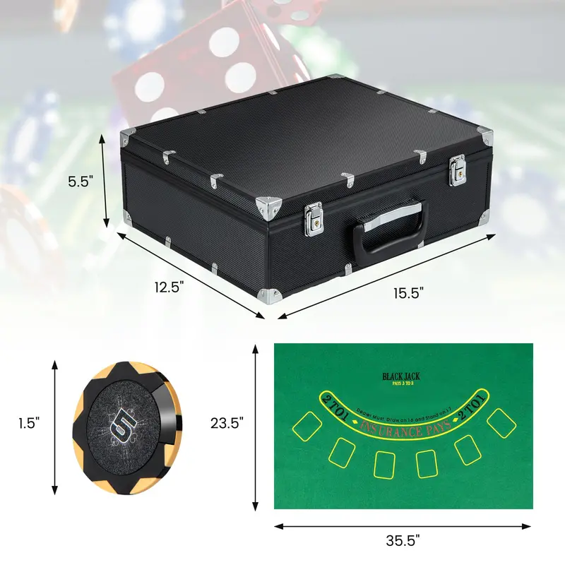 300-Piece 14g Clay Poker Chip Set with Storage Case + Automatic Card Shuffler