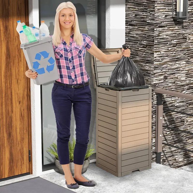 31-Gallon Outdoor Trash Can with Lid and Pull-Out Drain Drawer for Liquids 2
