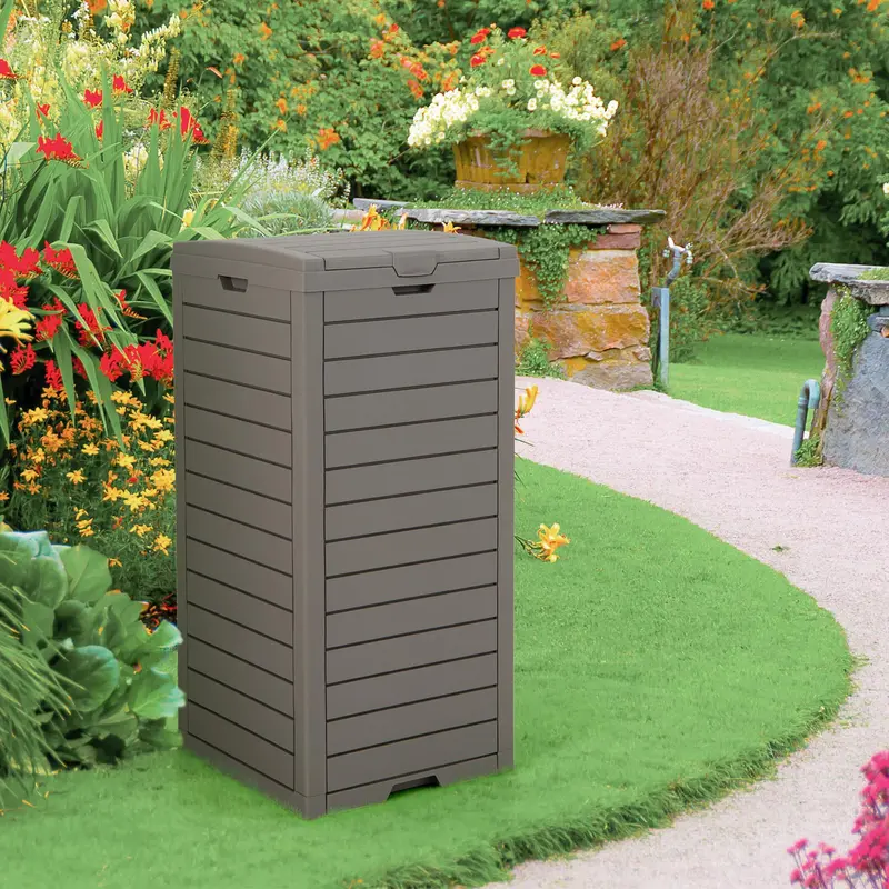 31-Gallon Outdoor Trash Can with Lid and Pull-Out Drain Drawer for Liquids