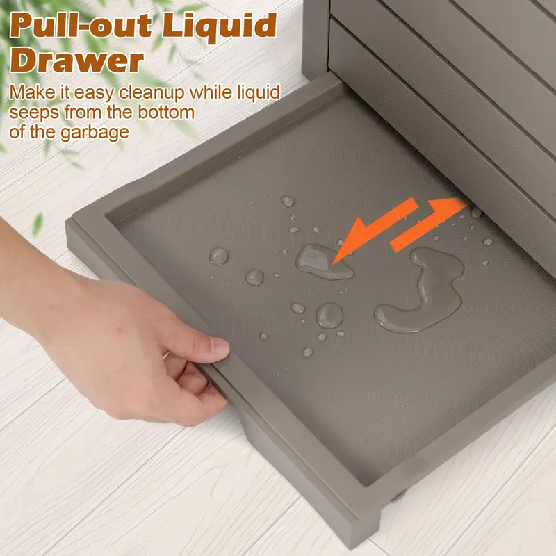 31-Gallon Outdoor Trash Can with Lid and Pull-Out Drain Drawer for Liquids