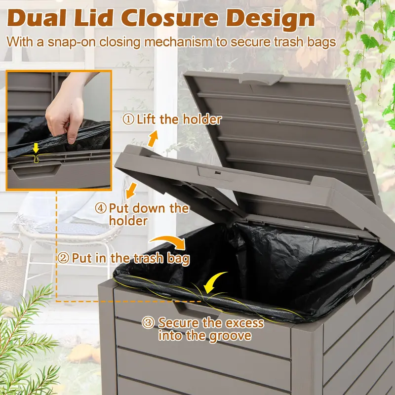 31-Gallon Outdoor Trash Can with Lid and Pull-Out Drain Drawer for Liquids