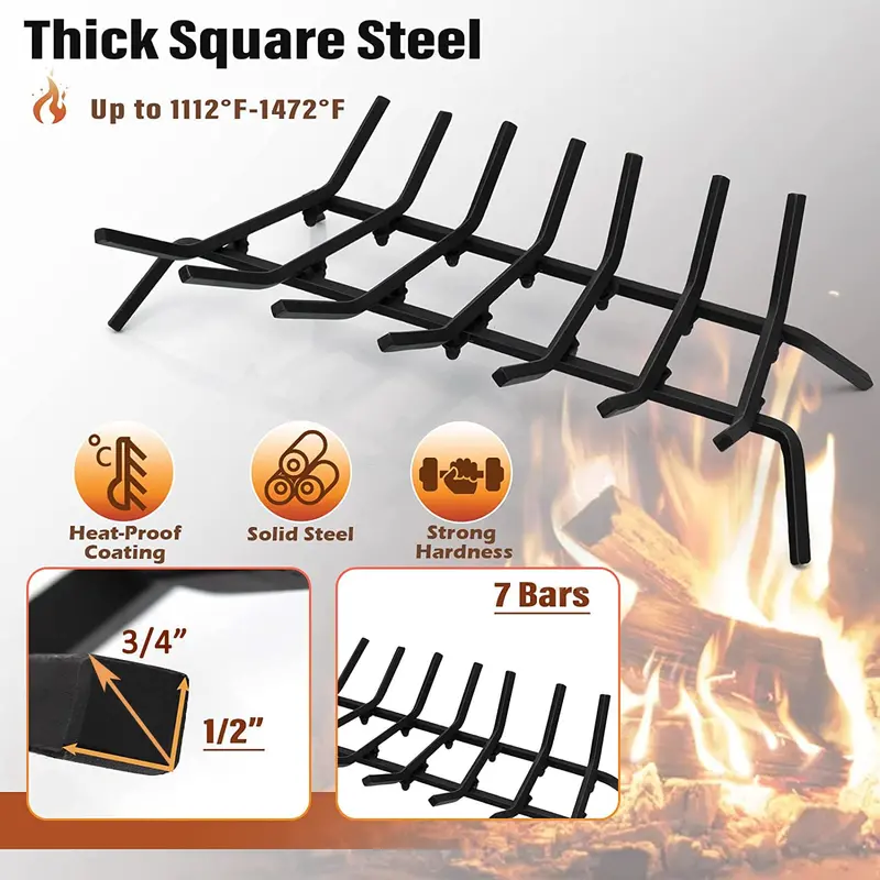 31-Inch Fireplace Log Grate – Heavy-Duty Steel Pit Grate with 3/4-Inch Solid Bars