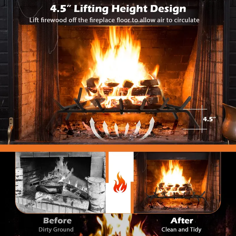 31-Inch Fireplace Log Grate – Heavy-Duty Steel Pit Grate with 3/4-Inch Solid Bars