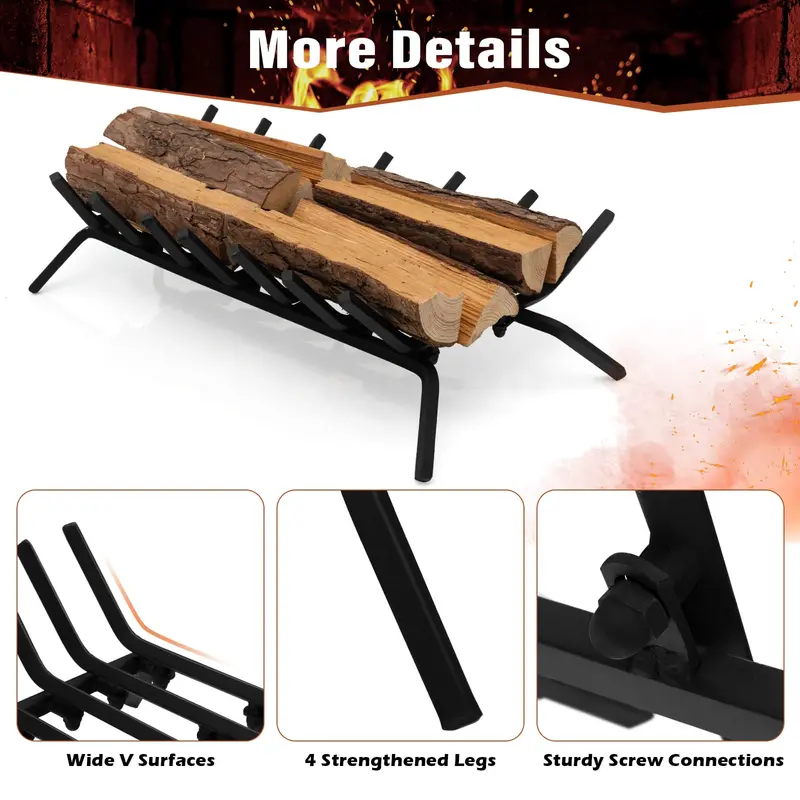 31-Inch Fireplace Log Grate – Heavy-Duty Steel Pit Grate with 3/4-Inch Solid Bars