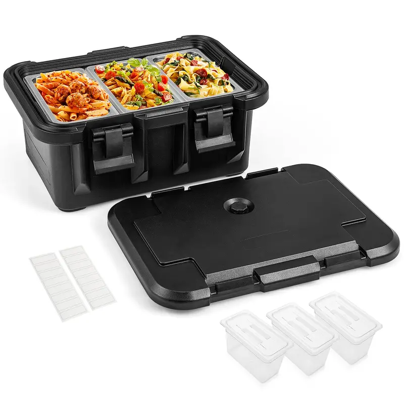 31-Quart Insulated Food Pan Carrier with Stackable Transparent 1/3 Pans and Lids