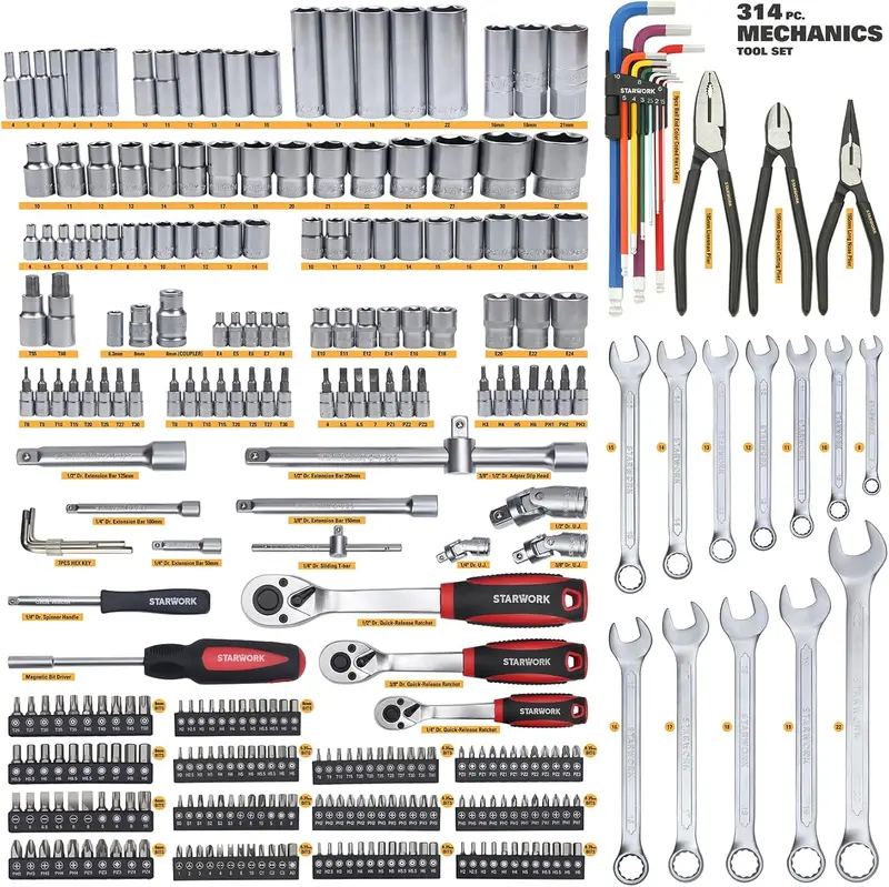 314-Piece Professional Mechanics Tool Set – Comprehensive Metric Socket & Wrench Kit for Automotive & Industrial Use