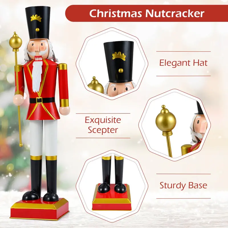 32.5-Inch Classic Nutcracker Statue – Elegant High Hat and Ornamental Scepter Design