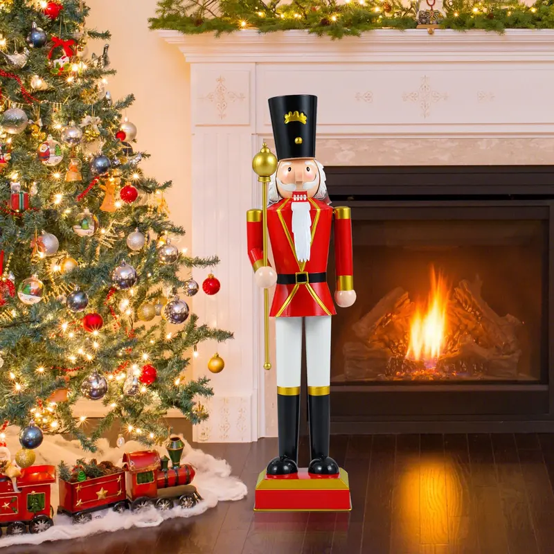 32.5-Inch Classic Nutcracker Statue – Elegant High Hat and Ornamental Scepter Design