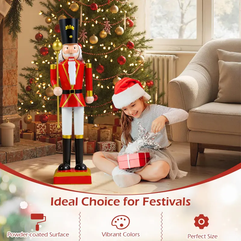 32.5-Inch Classic Nutcracker Statue – Elegant High Hat and Ornamental Scepter Design