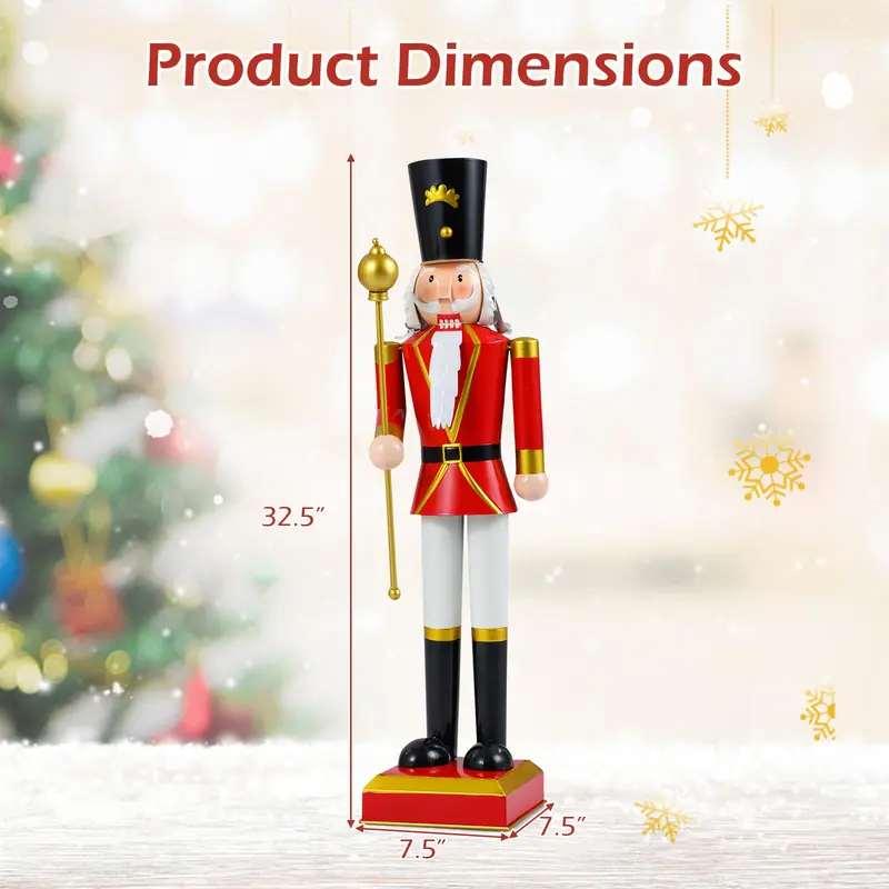 32.5-Inch Classic Nutcracker Statue – Elegant High Hat and Ornamental Scepter Design