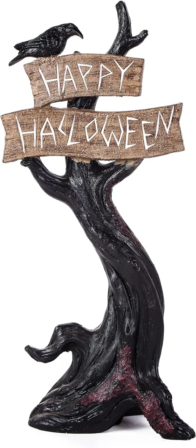 32-Inch Happy Halloween Desktop Tree – Black Festive Desk Ornament