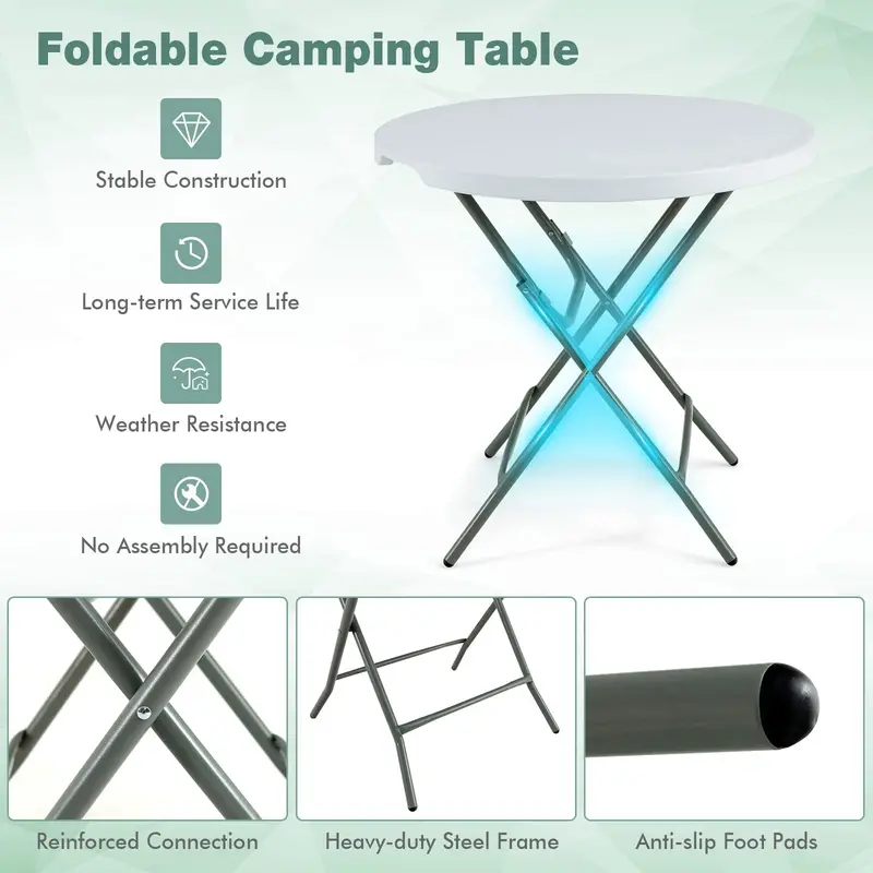 32-Inch Round Foldable Plastic Card Table